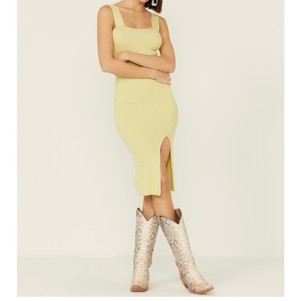Shyanne Light Yellow Ribbed Midi Dress